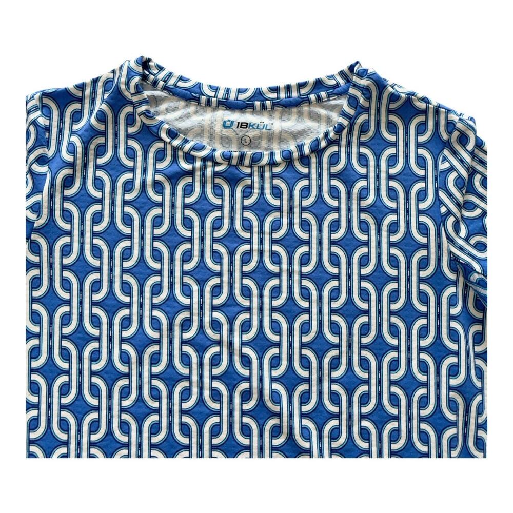 IBKUL Top Women's Size Large Blue Chain Link Long Sleeve Mesh Sun UPF Golf